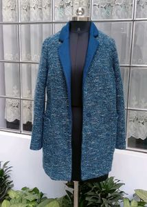 Elegant Blue Tweed Coat