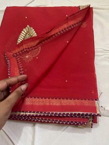 new red patched saree