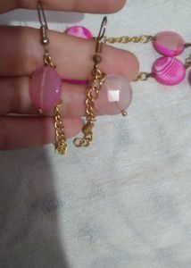 Pink Stone Necklace Earrings 💗