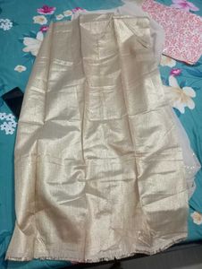 Party Wear Elegant Sequence Zik Zek Cream Saree