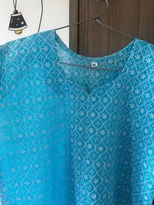 Chic Light Blue Embroidered Cotton Kurta