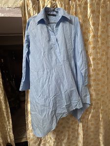 ZARA Oversized Striped Poplin Shirt – Light Blue &amp;