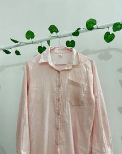 Korean Ruffled Pink Striped Button-Down