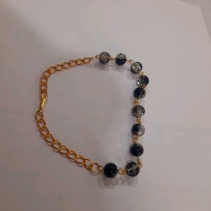 Black Bead &amp; Gold Chain Bracelet