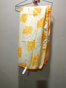 Yellow Dupatta With Orange Crochet Work on Borders