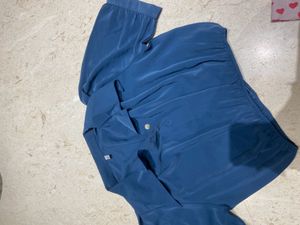 blue satin crop top