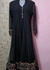 Elegant Black Sheer Embroidered Anarkali Dress