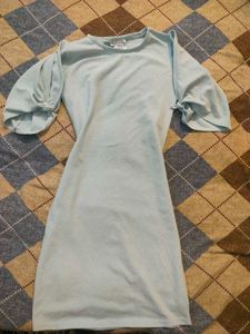 Light Blue Mini Dress with Tie Sleeves