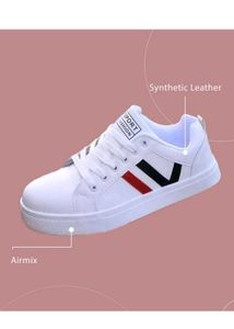 Stylish White Sneakers Synthetic Leather