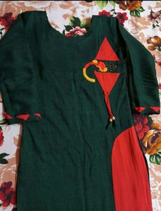 Dark Green Kurti With Design