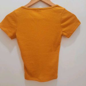 SSS&#39; Yellow Ribbed Square Neck Top