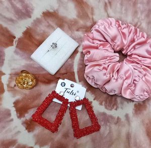 earnings, finger ring, scruniche,nose pin combo se