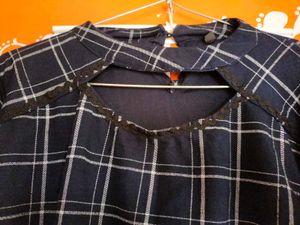 Navy Blue Checks Top Full Neck