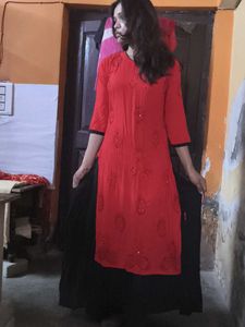 Red Embroidered Kurta