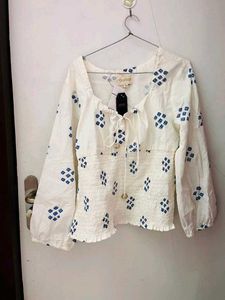 White Smocking Top With Drawstrings- Diwali 🎇🪔 S