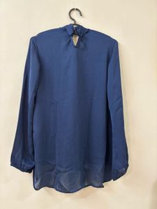 Navy Blue Blouse with Scarf Detail