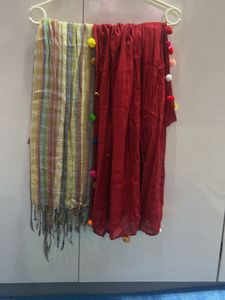 Cotton Stole Red And Multi Colour