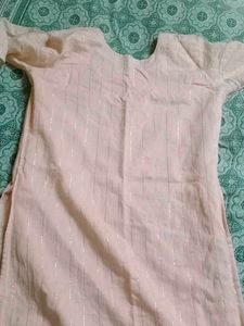 Pink Striped Embellished Kurti