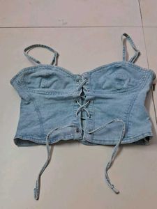 Denim Lace-Up Crop Top