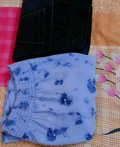 Off Shoulder Blue Top &amp; Skinny Black Jeans Set