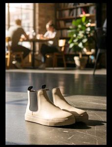 Beige Neoprene Chelsea Boots