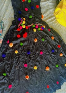 Black Skirt with Pom Poms