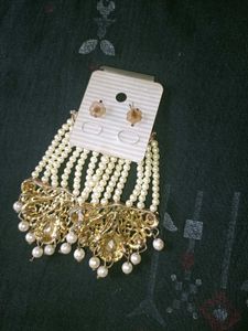Gold &amp; Pearl Statement Earrings