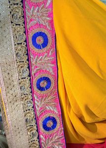 Elegant Red,Yellow &amp; Gold Embellished Saree
