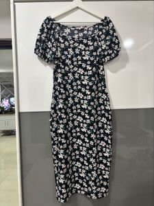 Black Floral Print boycon midi dress