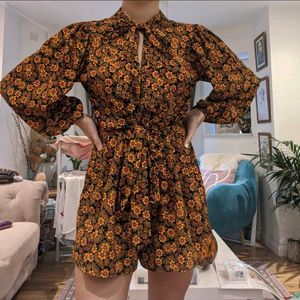 Topshop Disty Floral Print Long Sleeve Playsuit