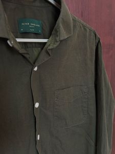Peter England Olive Green Slim Fit Casual Shirt-M
