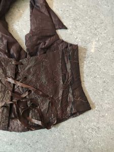 Brown Embroidered Halter corset Top