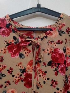 Floral Fantasy - Pink Beige With Unique Neck Line