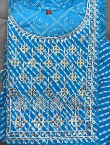 Blue Embroidered Kurti - Size M