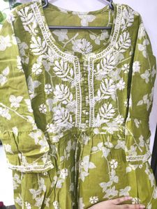 Lime Green - Lucknowi Chikankari Short Kurti