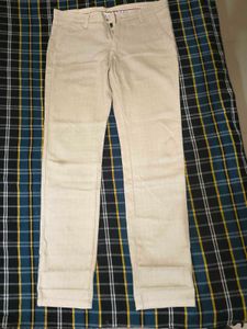Cream Formal Trousers Straight Fit