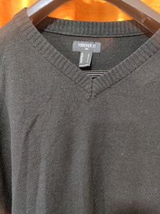 Forever21 Men Solid Vneck Black Sweater