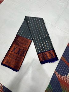 Grey &amp; Blue Pure Kanchipuram Silk Saree