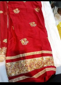 Red Embroidered Dress Material