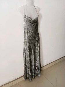Zara Elegant Silver Maxi Slip Dress