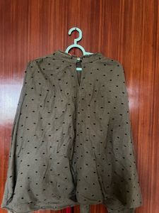 Khaki Green Polka Dot Top