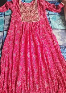 Red Printed Kurta(Side Opened)