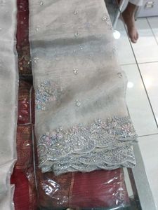Elegant Silver Embellished Pakistani Suit