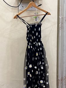 Daisy Print Black Dress