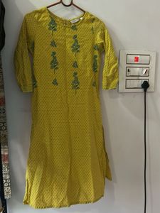 Yellow Embroidered Kurti