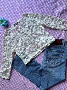 Embroidered net top