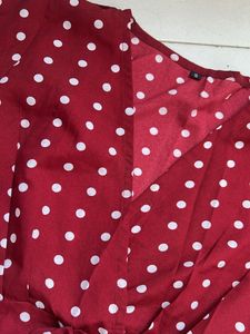 Burgundy Polka Dot Tie Top