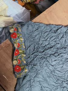 Elegant Grey Embroidered slit Gown