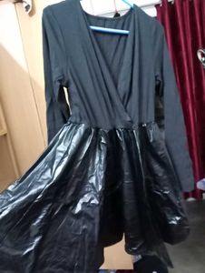 Black Long Sleeve Faux Leather Dress