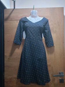 &#34;The Gud Look&#34;Navy Blue Polka Dot Fit&amp;Flare Dress